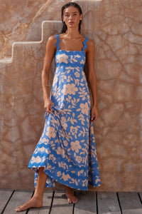 Hazel Blues® |  Printed Square Neck Wide Strap Dress