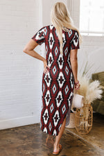 Hazel Blues® |  Red Western Aztec Printed Long T-shirt Dress