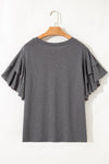 Hazel Blues® | Dark Grey Double Ruffled Short Sleeve Top