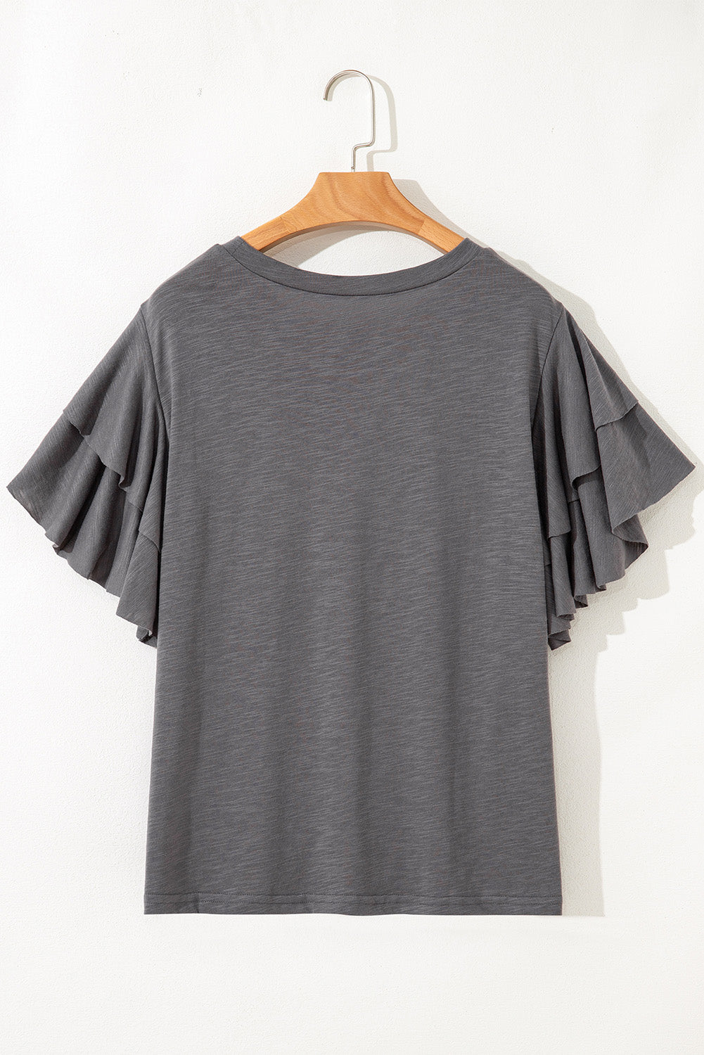 Hazel Blues® | Dark Grey Double Ruffled Short Sleeve Top
