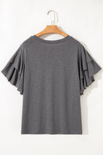Hazel Blues® | Dark Grey Double Ruffled Short Sleeve Top