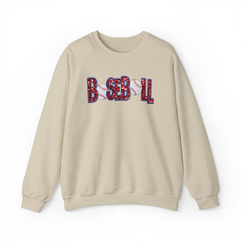 Hazel Blues® |  Baseball Faux Chenille Sequin Patches Sweatshirt: Red