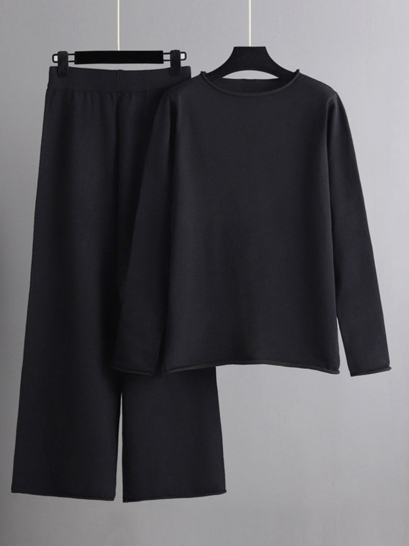 Hazel Blues® |  Basic Bae Rolled Round Neck Top and Pants Sweater Set