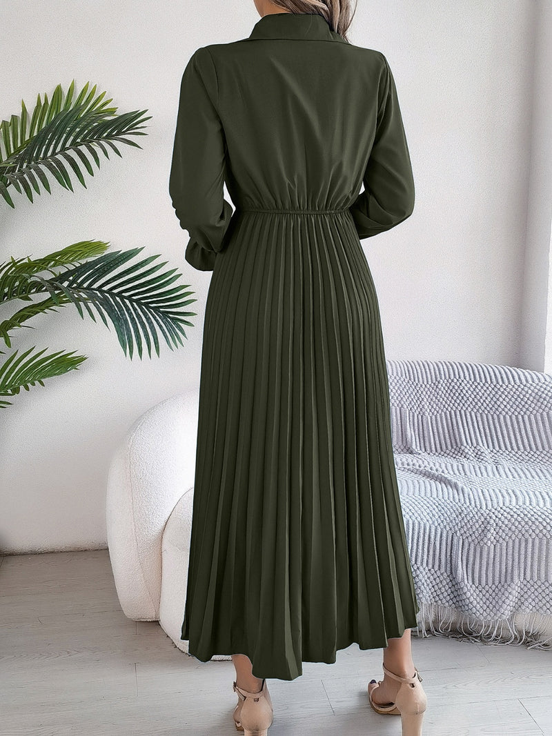 Hazel Blues | Pleated Half Button Long Sleeve Midi Dress Hazel Blues | Pleated Half Button Long Sleeve Midi Dress