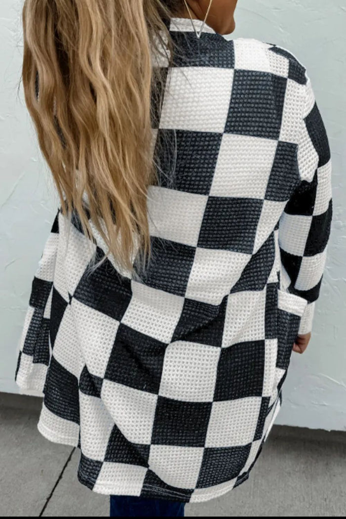 Hazel Blues® |  Checkered Open Front Long Sleeve Cover Up