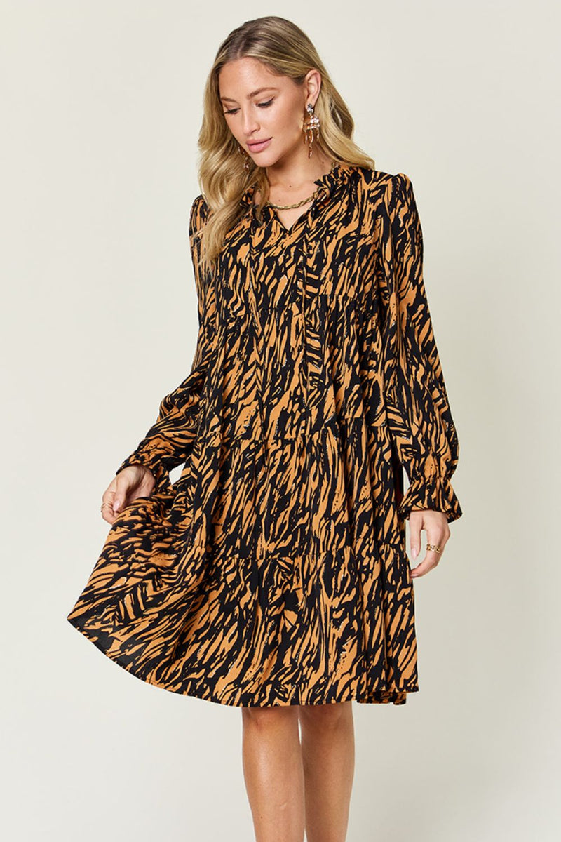 Hazel Blues® |  Double Take Printed Ruffle Hem Long Sleeve Dress