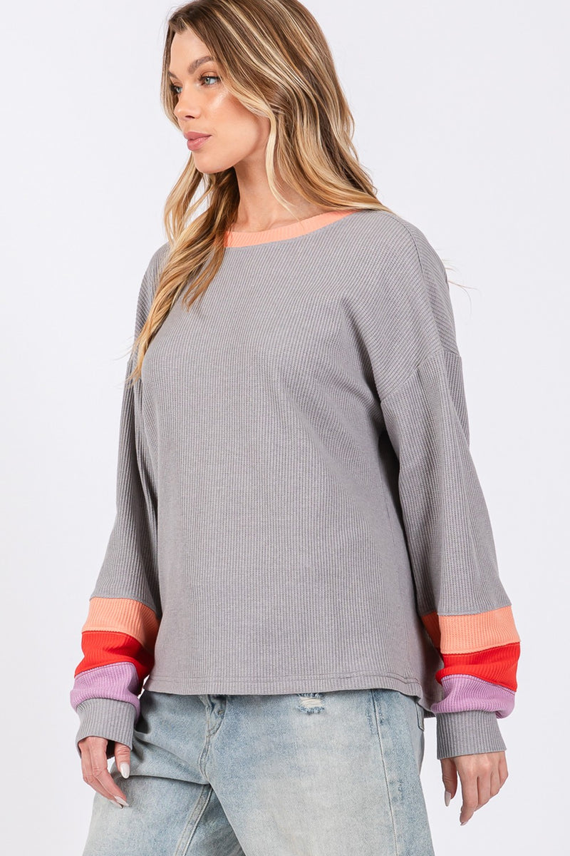 Hazel Blues® |  SAGE + FIG Color Block Waffle Knit T-Shirt