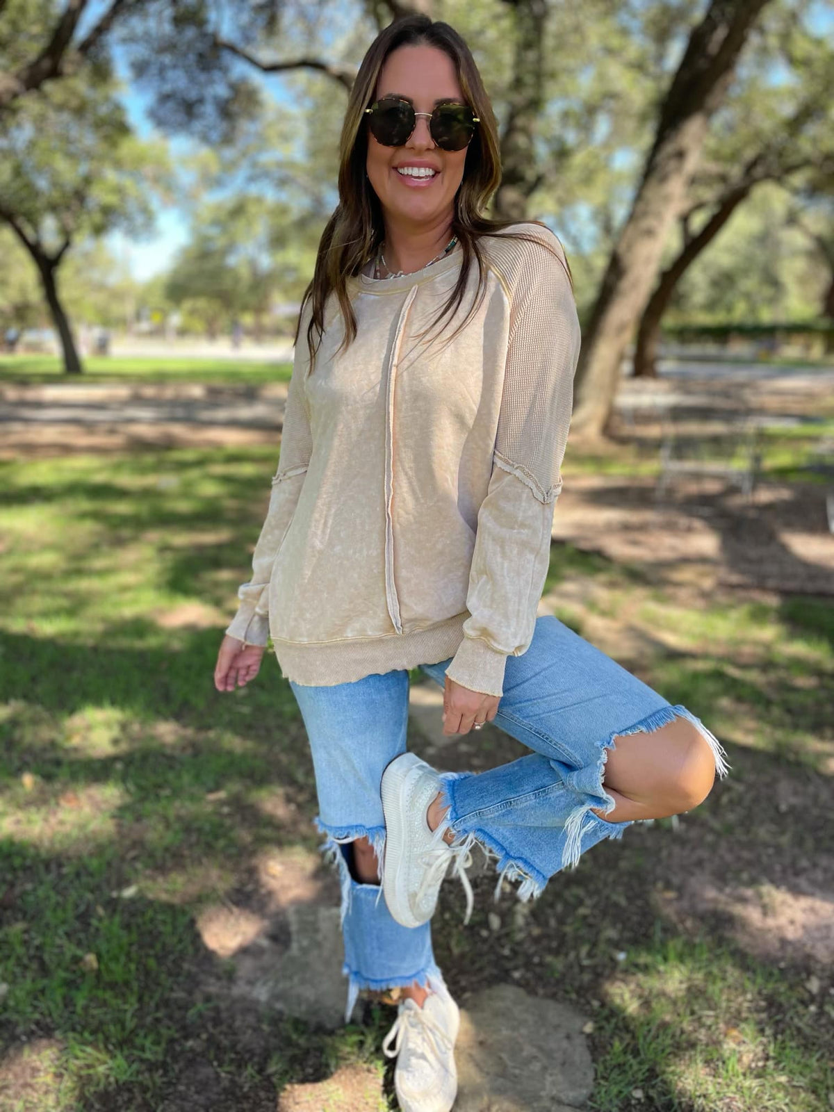 Hazel Blues® |  Best Selling Elliott Exposed Seam Sweatshirt in Five Colors