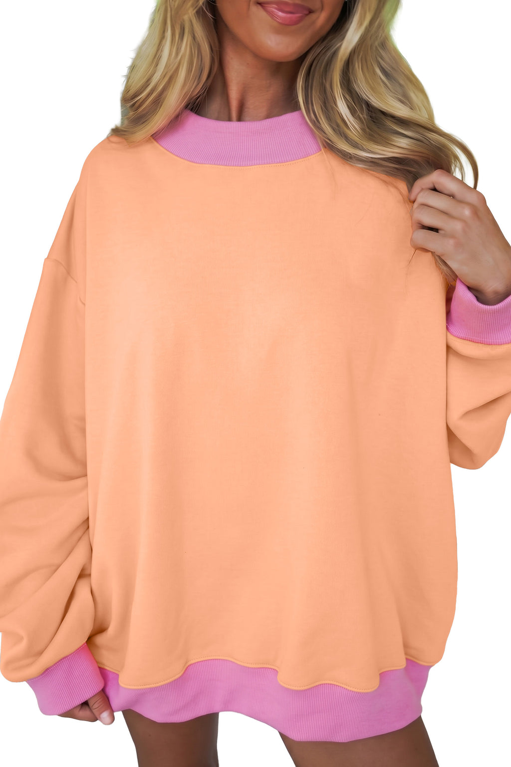Sunday Cozy Color-Block Sweatshirt — Grapefruit Orange