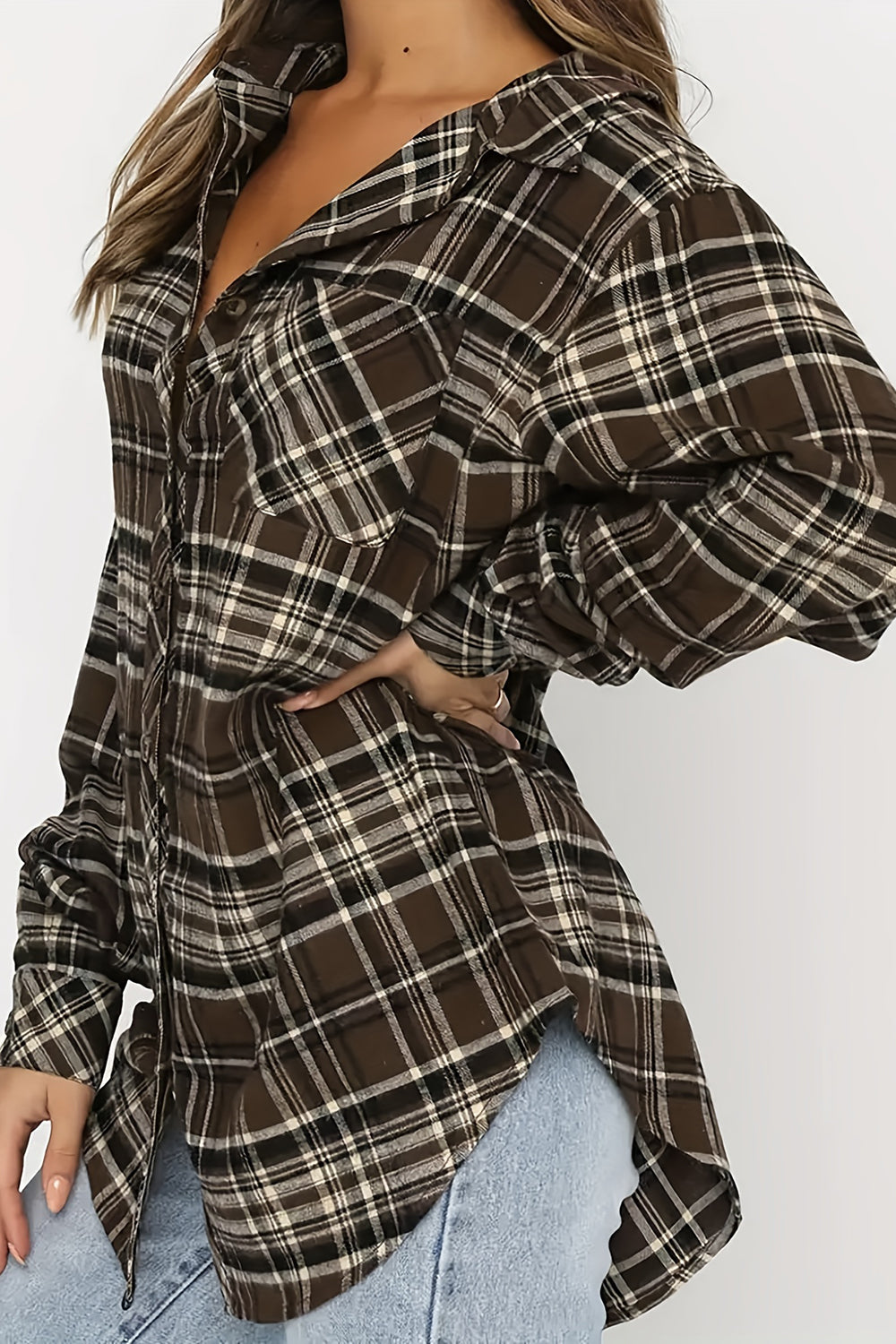 Hazel Blues® |  Plaid Collared Neck Long Sleeve Shirt