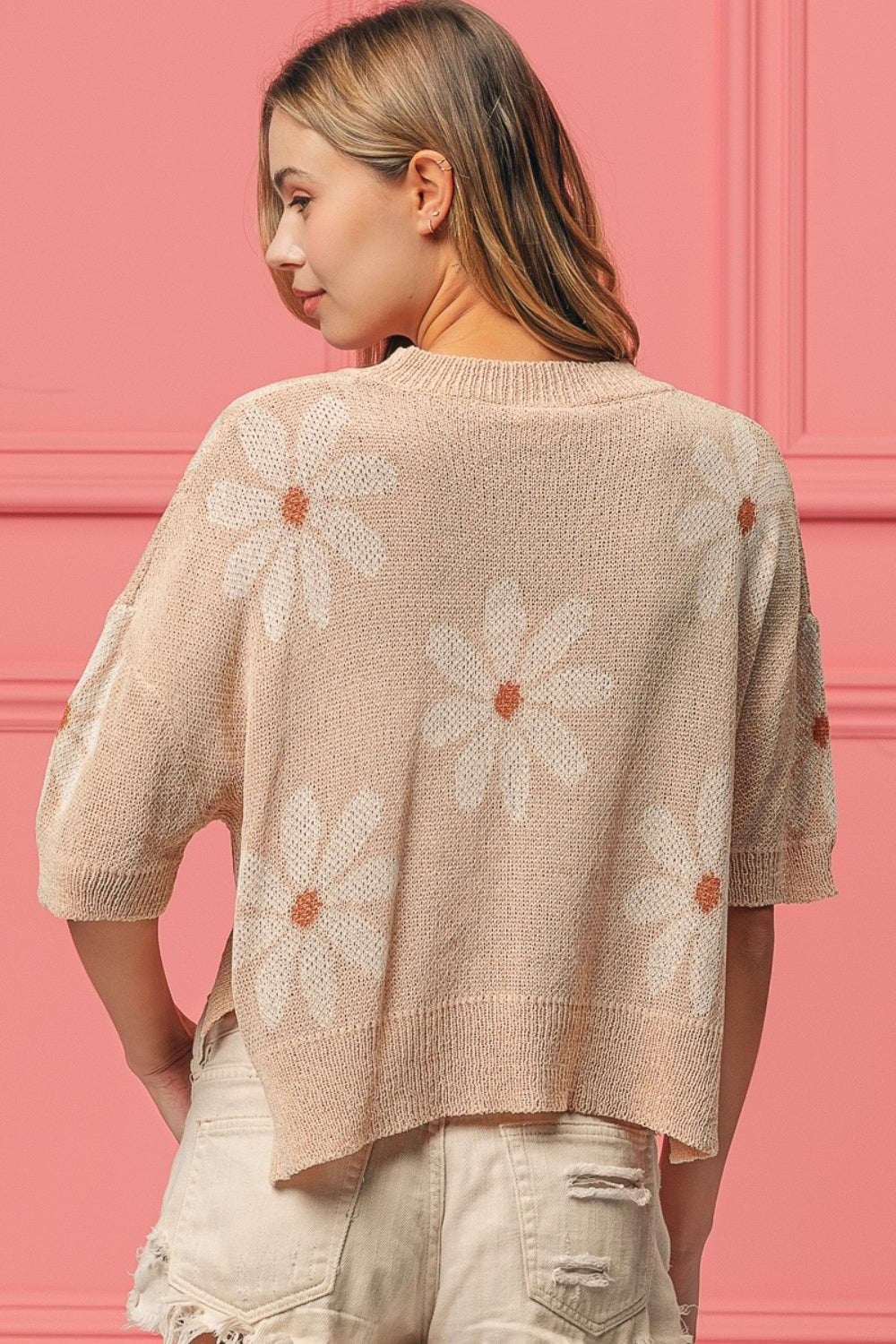Hazel Blues® |  BiBi Floral Pattern Slit Sweater