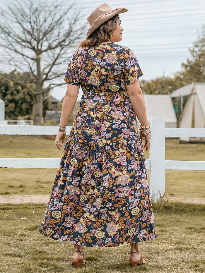 Hazel Blues® | Tied Printed Short Sleeve Midi Dress