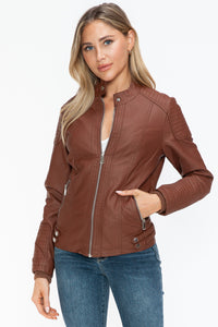 Hazel Blues® |  Snobbish Faux Leather Biker Jacket with Side Zip Pockets