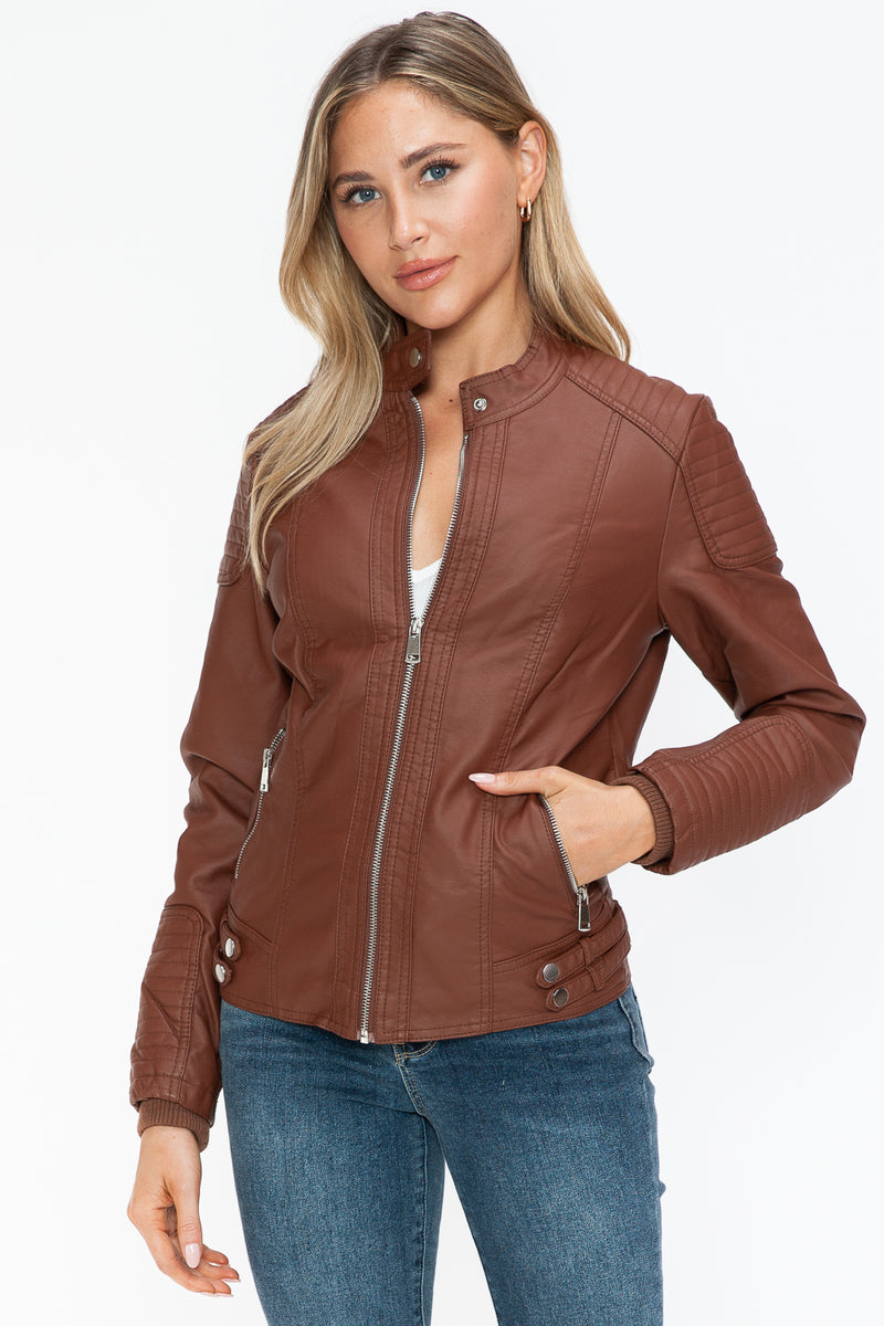 Hazel Blues® |  Snobbish Faux Leather Biker Jacket with Side Zip Pockets