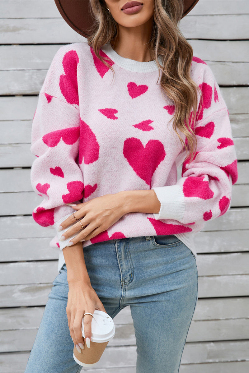 Hazel Blues® |  Angel Wings Heart Contrast Round Neck Long Sleeve Sweater