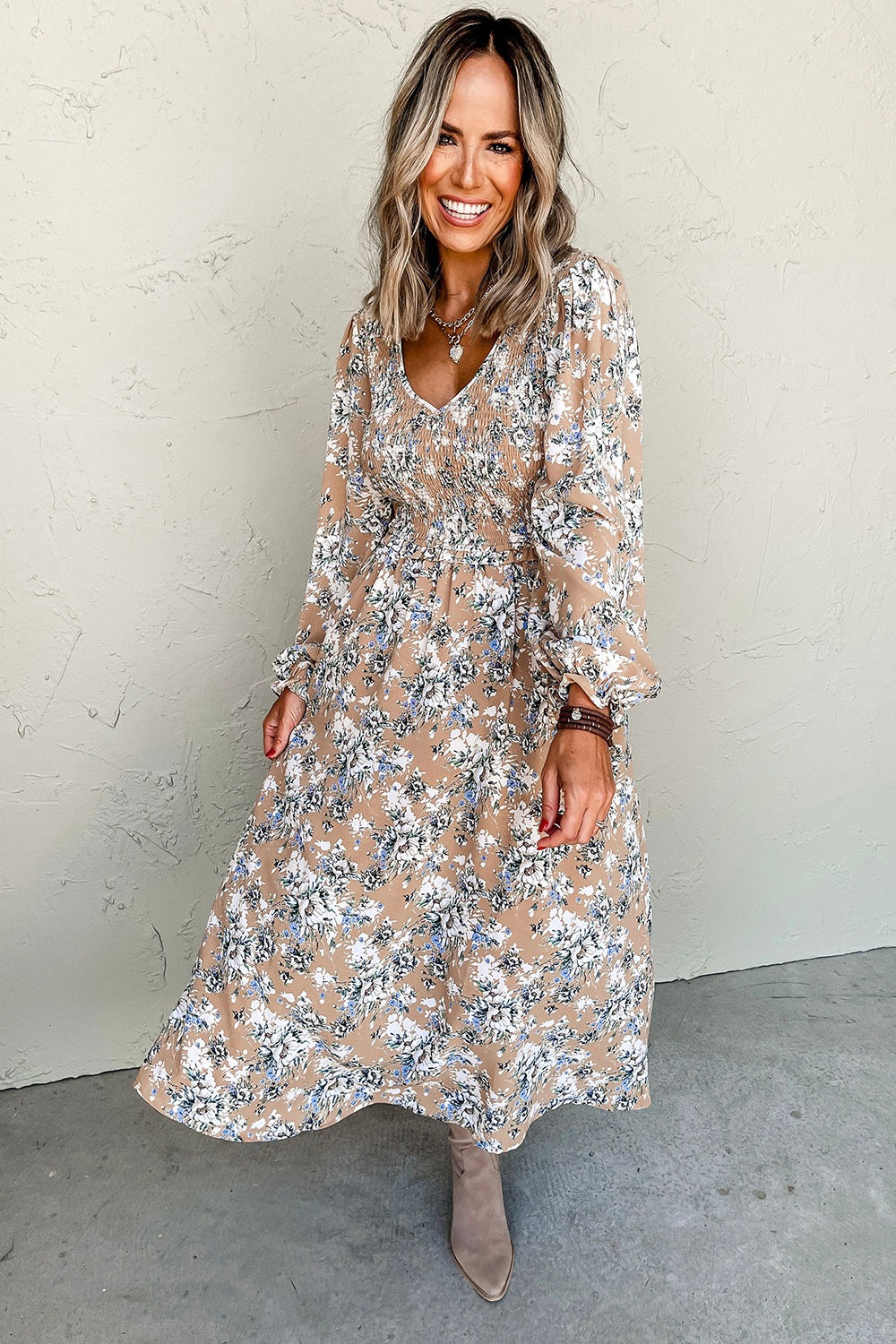 hazel metallic chiffon v neck long sleeve cut out dress Hazel Blues®