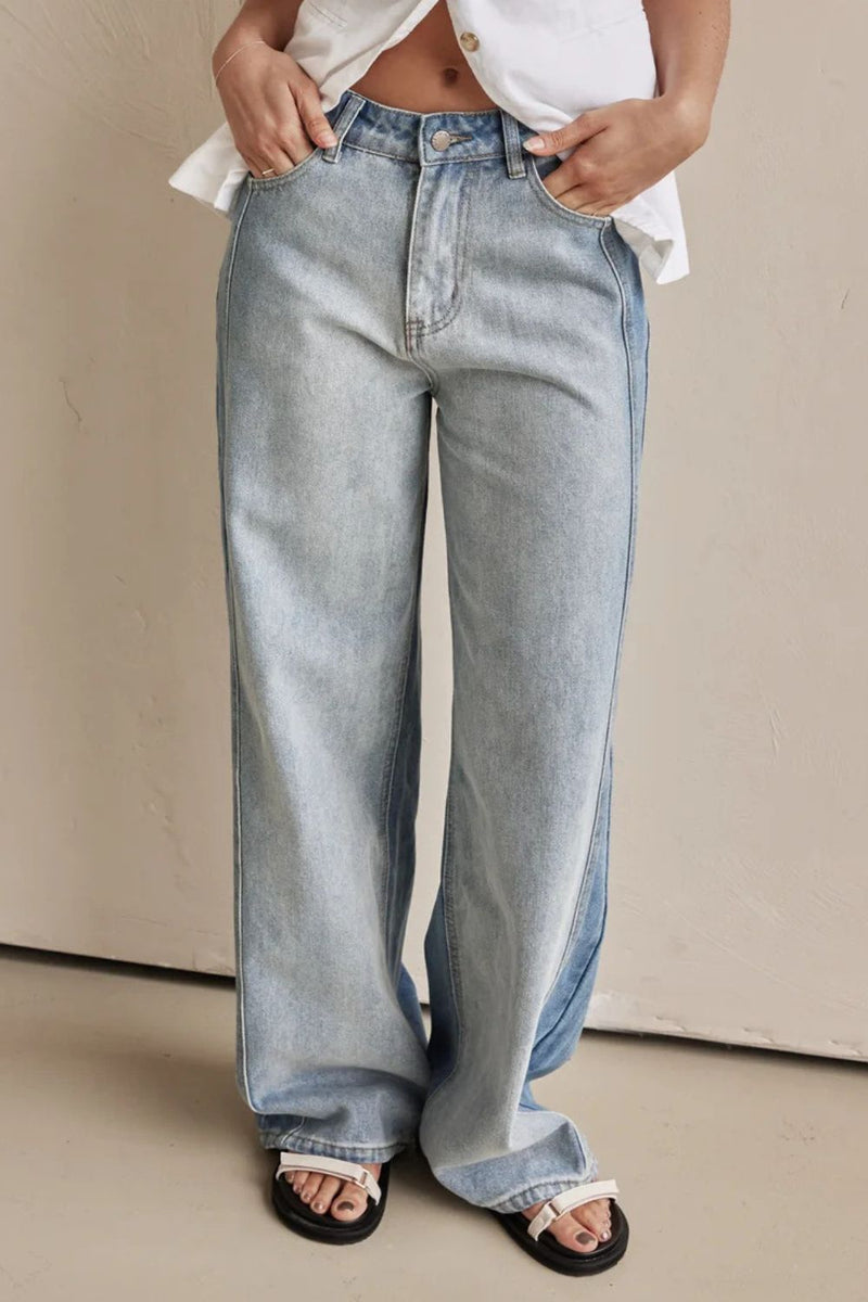 Hazel Blues® |  Contrast Straight Leg Jeans with Pockets