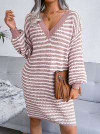 Hazel Blues® |  Striped V-Neck Long Sleeve Mini Sweater Dress