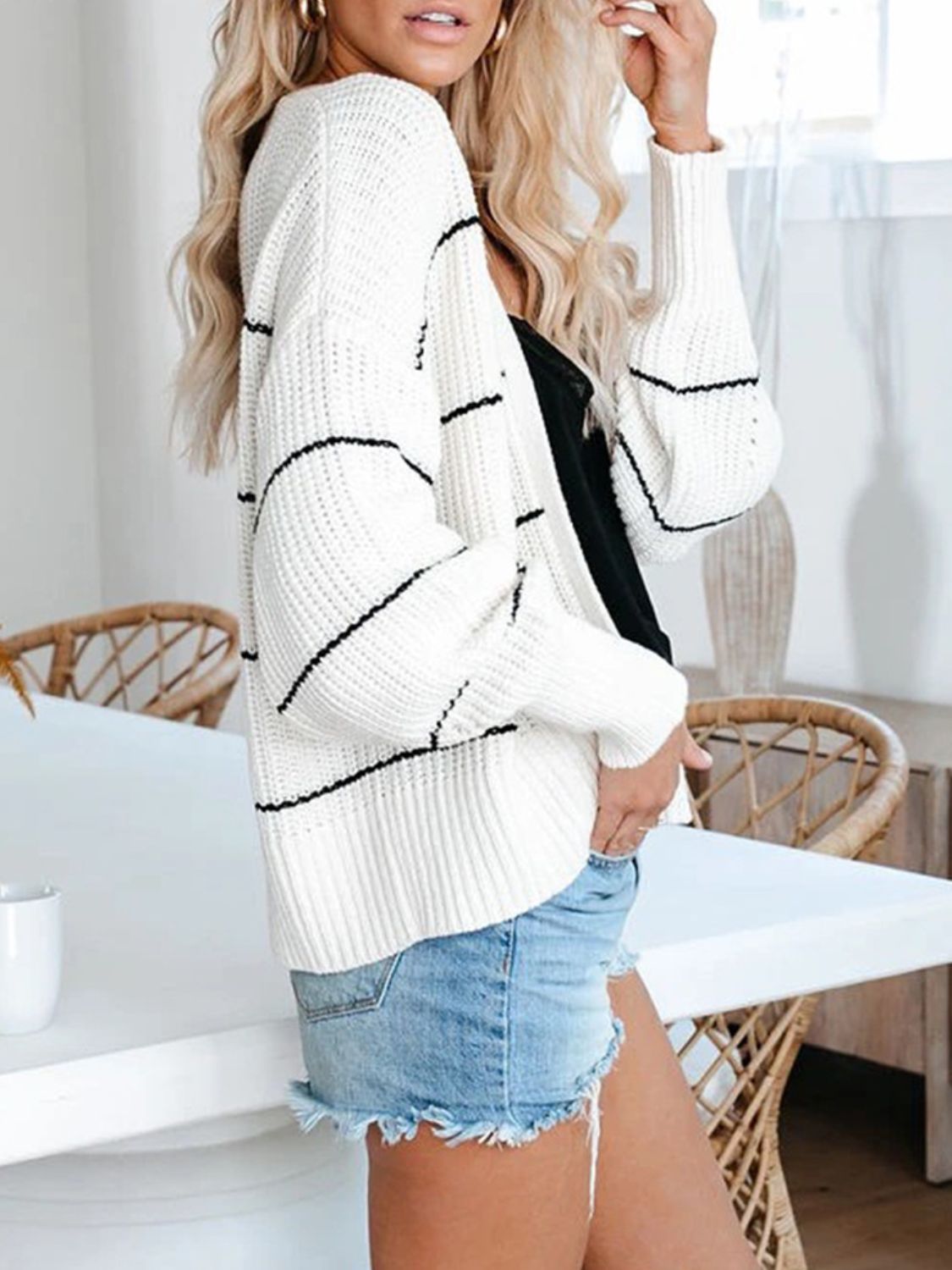 Hazel Blues® |  Striped Open Front Long Sleeve Cardigan