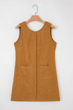 Hazel Blues® |  Beige Corduroy Sleeveless Mini Dress With Patched Pockets