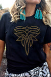 Hazel Blues® |  Black Rhinestone Western Pattern Cotton Blend Graphic T Shirt