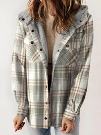 Hazel Blues® |  Plaid Snap Down Plush Hooded Jacket