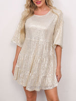 Hazel Blues® |  Sequin Round Neck Half Sleeve Mini Dress