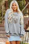 Hazel Blues® |  Light Grey Rhinestone Skull Graphic Drop Shoulder Sweatshirt