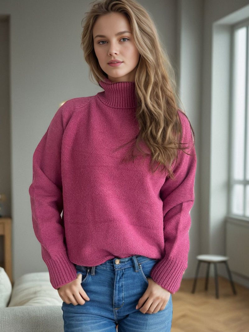 Hazel Blues® |  Ribbed Turtleneck Raglan Sleeve Sweater