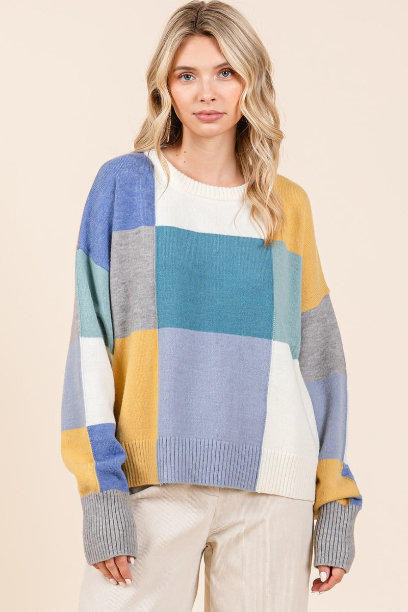 Hazel Blues® |  Mittoshop Color Block Round Neck Sweater