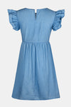 Hazel Blues® |  Ruffled Round Neck Cap Sleeve Denim Dress