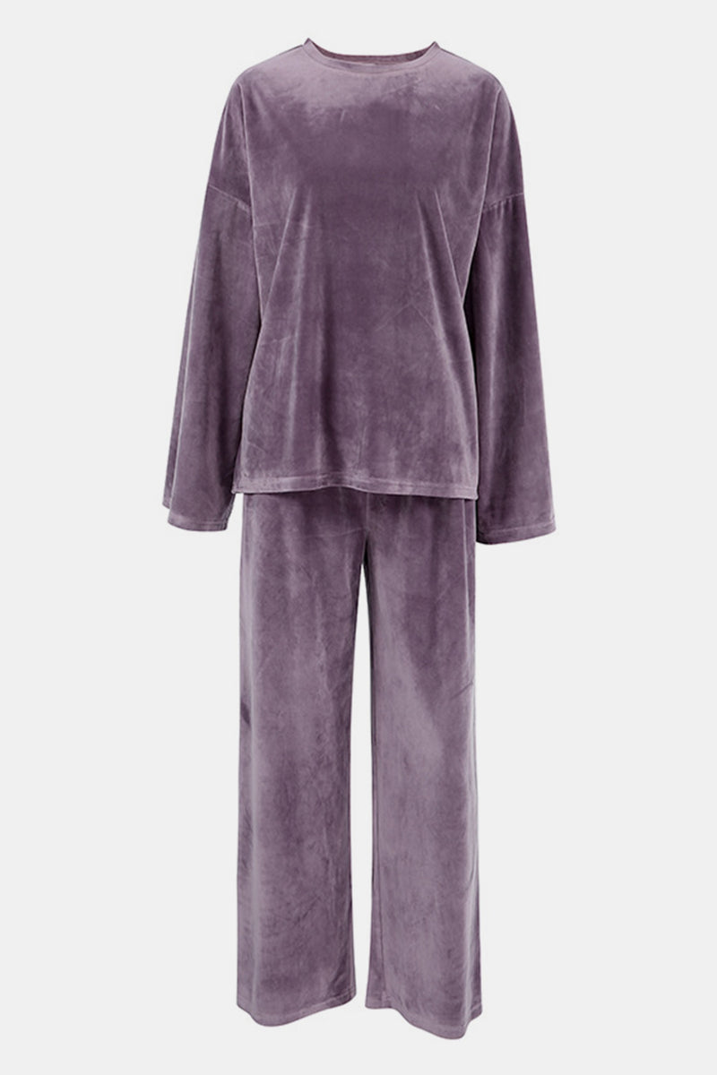 Hazel Blues® |  Buttery-Soft Round Neck Long Sleeve Top and Drawstring Pants Set