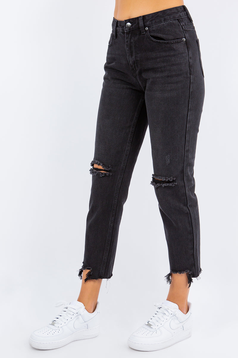 Hazel Blues® |  American Bazi High Waist Distressed Cropped Straight Jeans