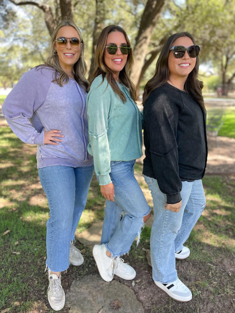 Hazel Blues® |  PREORDER: Best Selling Elliott Exposed Seam Sweatshirt in Five Colors