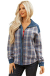 Hazel Blues® |  Gray Plaid Corduroy Patchwork Collared Zip Up Snap Button Jacket