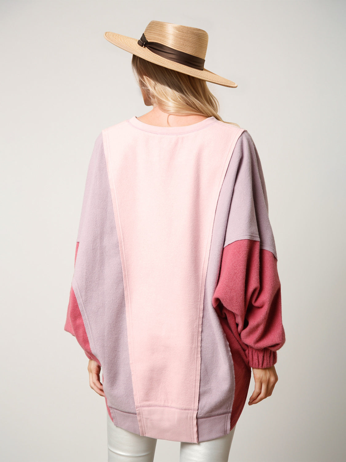 Hazel Blues® |  High-Low Contrast Notched Long Sleeve Sweatshirt