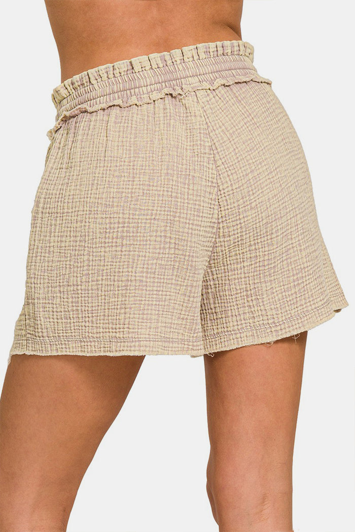 Hazel Blues® |  Zenana Washed Frayed Hem Drawstring Shorts