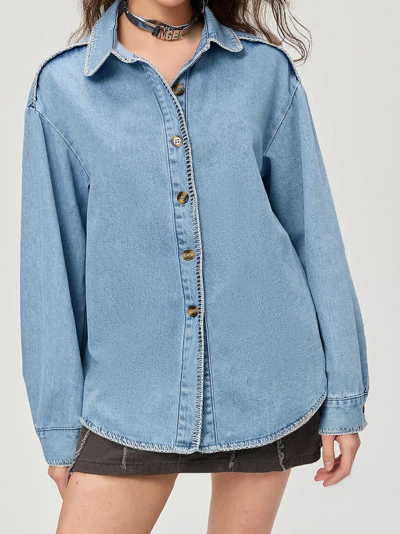 Hazel Blues® |  Button Up Collared Neck Denim Top