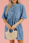 Hazel Blues® |  Bowknot Round Neck Half Sleeve Denim Dress