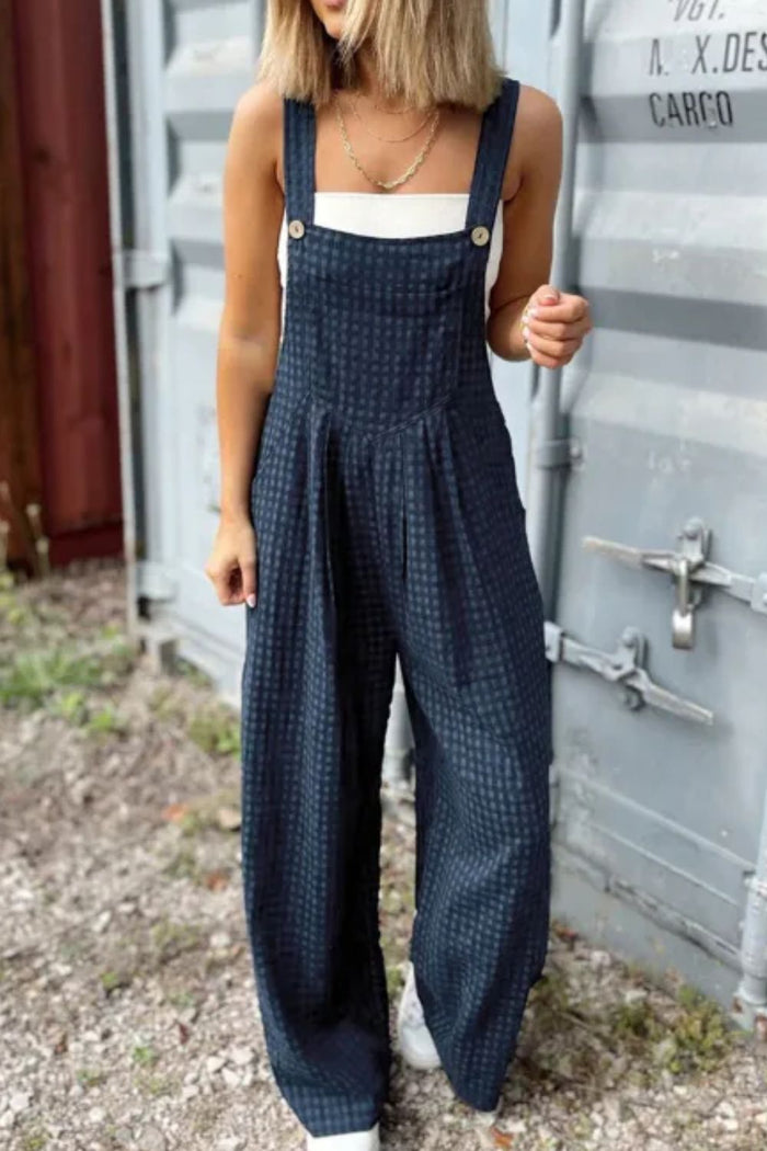 Hazel Blues® |  Plaid Wide Strap Wide Leg Overalls