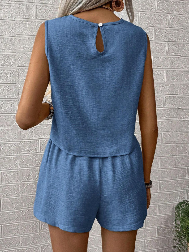 Hazel Blues® |  Round Neck Sleeveless Top and Shorts Set