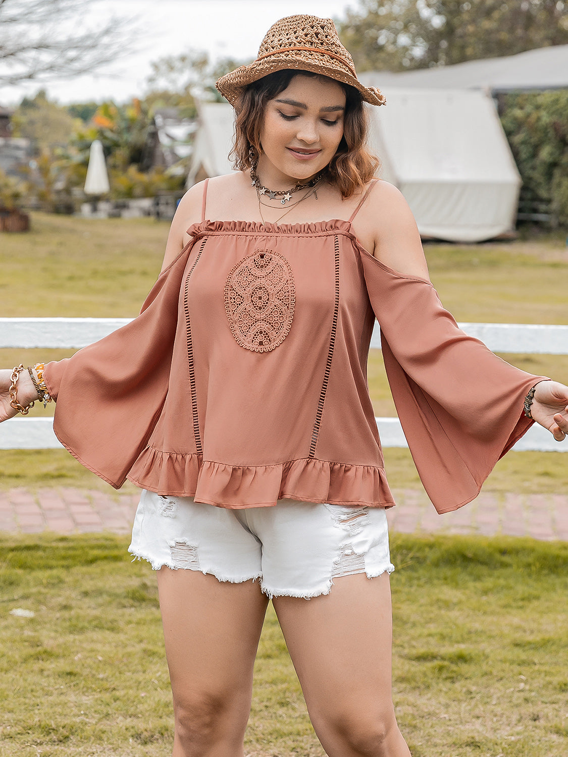 Hazel Blues® | Frill Square Neck Long Sleeve Blouse