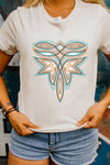Hazel Blues® |  White Western Stitch Pattern Printed Cotton Blend Tee
