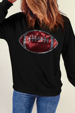 Hazel Blues® |  Black Rhinestone Football Pattern Crew Neck Pullover Sweatshirt