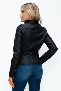 Hazel Blues® |  YMI Faux Layered Double-Zipper Jacket with Fuzzy Hood