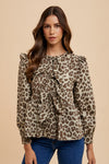 Hazel Blues® |  Annie Wear Tied Leopard Round Neck Peplum Blouse