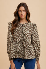Hazel Blues® |  Annie Wear Tied Leopard Round Neck Peplum Blouse