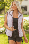Hazel Blues® |  Brown Stripe Snap Button Scalloped Hem Collared Winter Vest