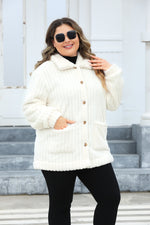 Hazel Blues® | Collared Neck Button Down Fuzzy Outerwear
