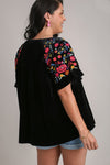 Hazel Blues® |  Umgee Velvet Embroidery Short Sleeve Blouse
